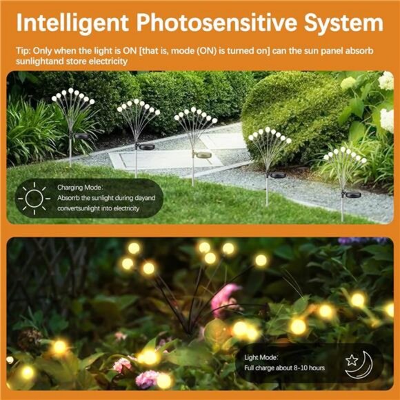 Warm-4Pack 32LED Firefly Warm Changing Lights,Garden Solar Lights Outdoor - Picture 6 of 7